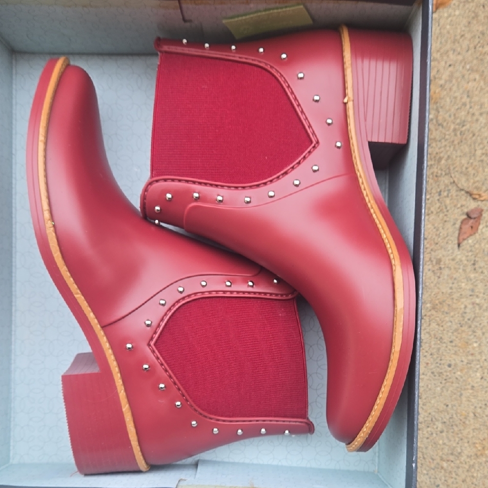 Bernardo Red Ankle Boots with Stud Accents